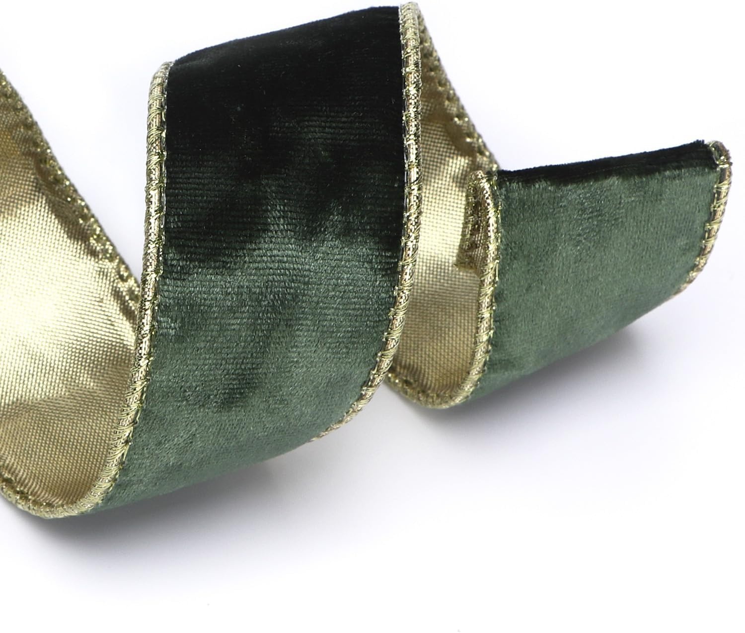 Ribbli Black Velvet Wired Ribbon 2.5 Inch Metallic Black Gold Crushed Velvet Christmas Ribbon for Gift Wrapping Christmas Tree Decoration Crafts Wreaths Supplies-Continuous 10 Yards(Moss Green)