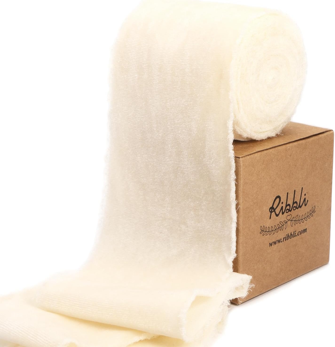 Ribbli Light Champagne Velvet Ribbon 2 Inch Handmade Frayed Vintage Christmas Ribbon for Gift Wrapping Christmas Tree Ornament Wreath Craft Home Decor-3 Yards(Ivory)