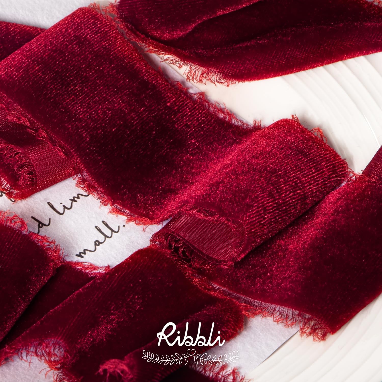 Ribbli Light Champagne Velvet Ribbon 2 Inch Handmade Frayed Vintage Christmas Ribbon for Gift Wrapping Christmas Tree Ornament Wreath Craft Home Decor-3 Yards(Burgundy)