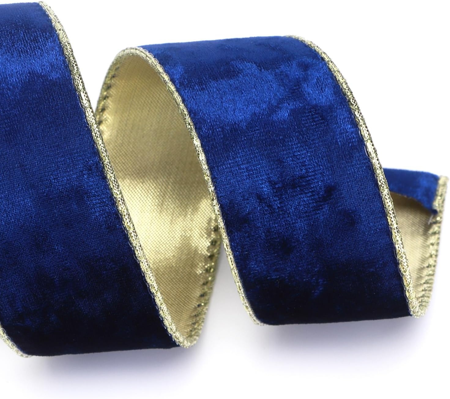 Ribbli Black Velvet Wired Ribbon 2.5 Inch Metallic Black Gold Crushed Velvet Christmas Ribbon for Gift Wrapping Christmas Tree Decoration Crafts Wreaths Supplies-Continuous 10 Yards(Royal Blue)