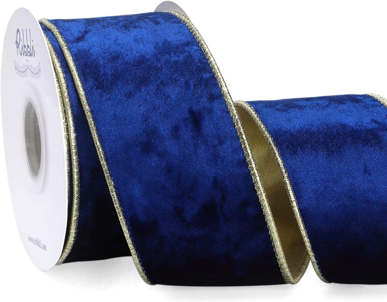 Ribbli Black Velvet Wired Ribbon 2.5 Inch Metallic Black Gold Crushed Velvet Christmas Ribbon for Gift Wrapping Christmas Tree Decoration Crafts Wreaths Supplies-Continuous 10 Yards(Royal Blue)