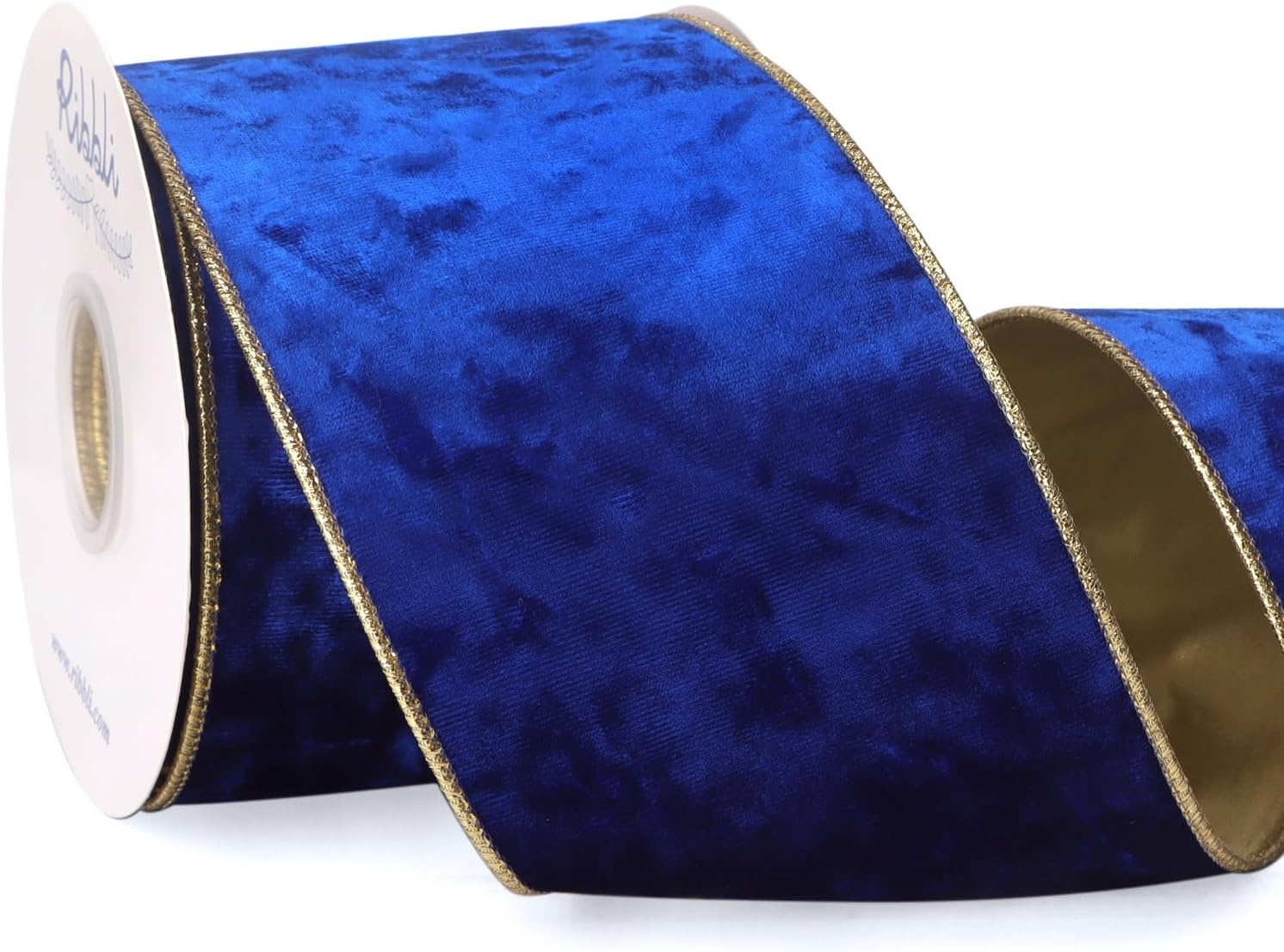 Ribbli Black Velvet Wired Ribbon 2.5 Inch Metallic Black Gold Crushed Velvet Christmas Ribbon for Gift Wrapping Christmas Tree Decoration Crafts Wreaths Supplies-Continuous 10 Yards(Royal Blue)