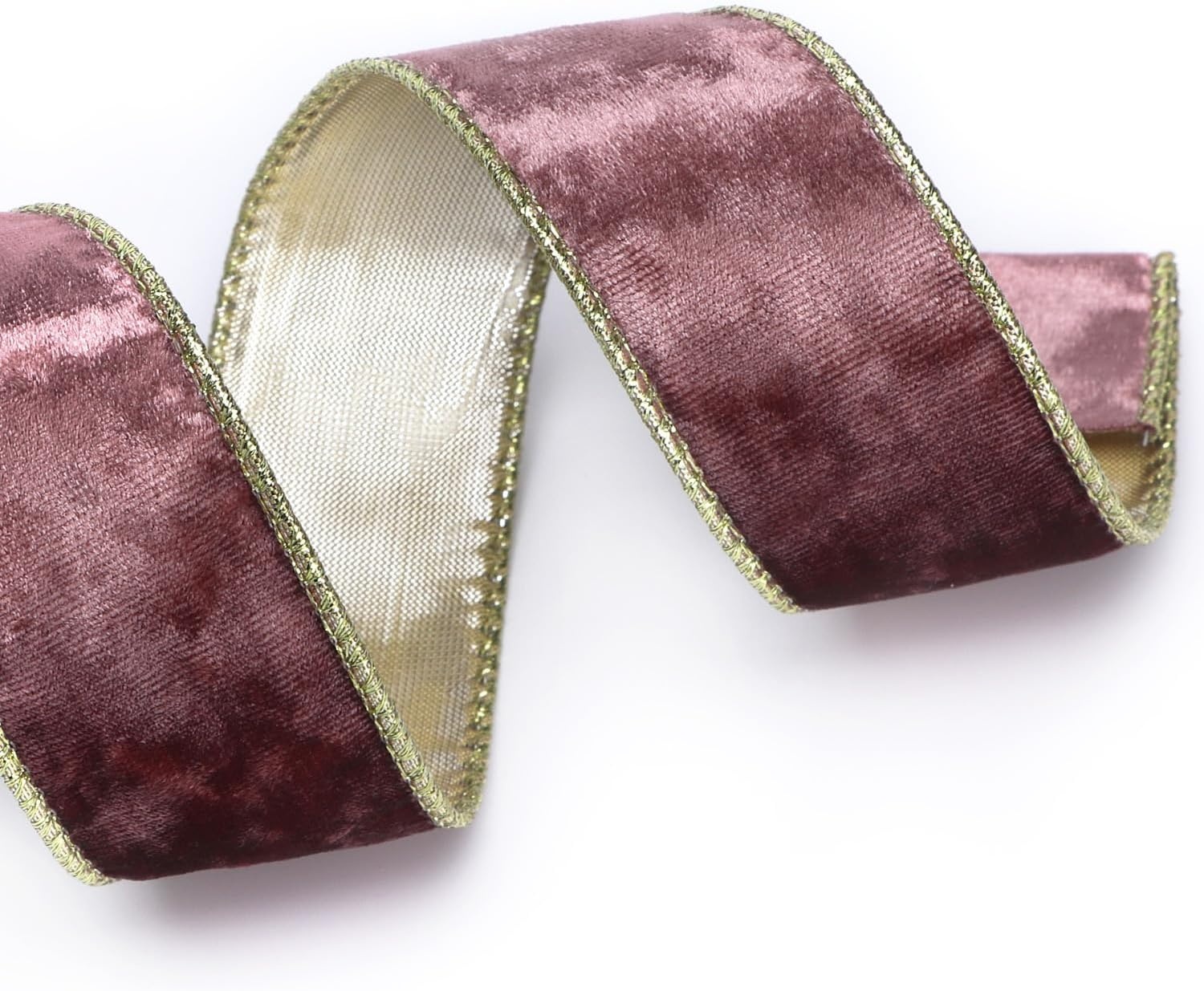Ribbli Black Velvet Wired Ribbon 2.5 Inch Metallic Black Gold Crushed Velvet Christmas Ribbon for Gift Wrapping Christmas Tree Decoration Crafts Wreaths Supplies-Continuous 10 Yards(Rose Gold)