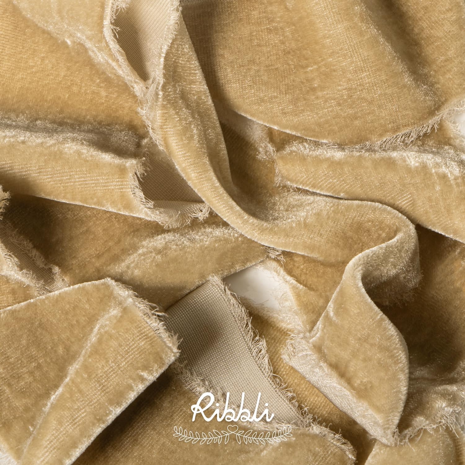 Ribbli Light Champagne Velvet Ribbon 2 Inch Handmade Frayed Vintage Christmas Ribbon for Gift Wrapping Christmas Tree Ornament Wreath Craft Home Decor-3 Yards(Light Champagne)