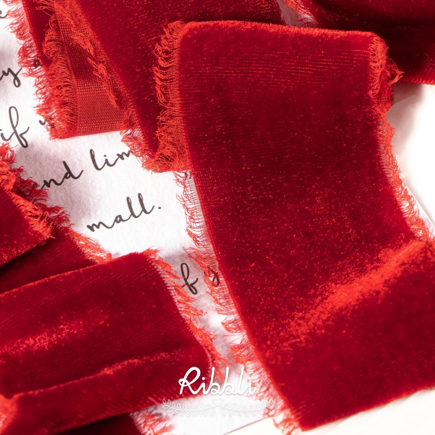 Ribbli Light Champagne Velvet Ribbon 2 Inch Handmade Frayed Vintage Christmas Ribbon for Gift Wrapping Christmas Tree Ornament Wreath Craft Home Decor-3 Yards(Red)