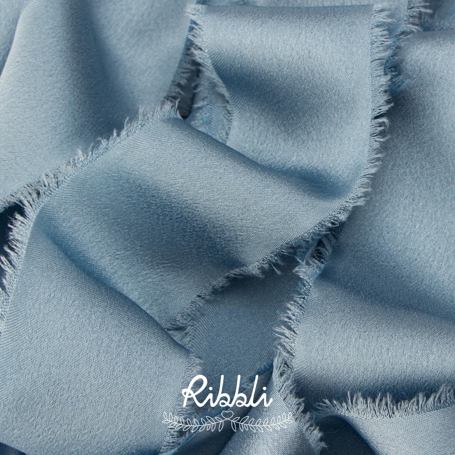 Ribbli Ivory Silk Satin Ribbon 1.5 Inch x 12 Yard Handmade Frayed Chiffon Ribbon with Wooden Spool for Gift Wrapping, Wedding Invitations, Bridal Bouquets, Home Decor(Dusty Blue)