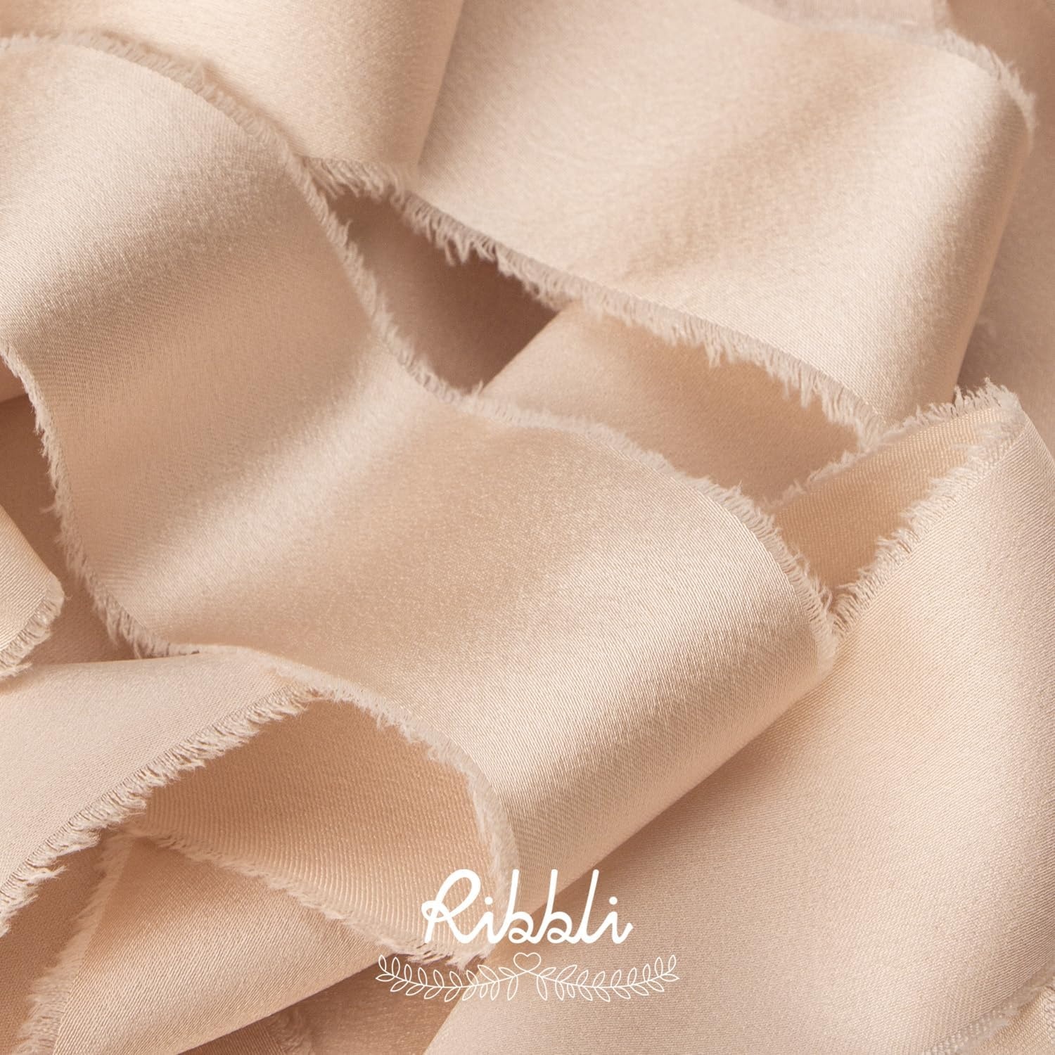 Ribbli Ivory Silk Satin Ribbon 1.5 Inch x 12 Yard Handmade Frayed Chiffon Ribbon with Wooden Spool for Gift Wrapping, Wedding Invitations, Bridal Bouquets, Home Decor(Lt.Champagne)