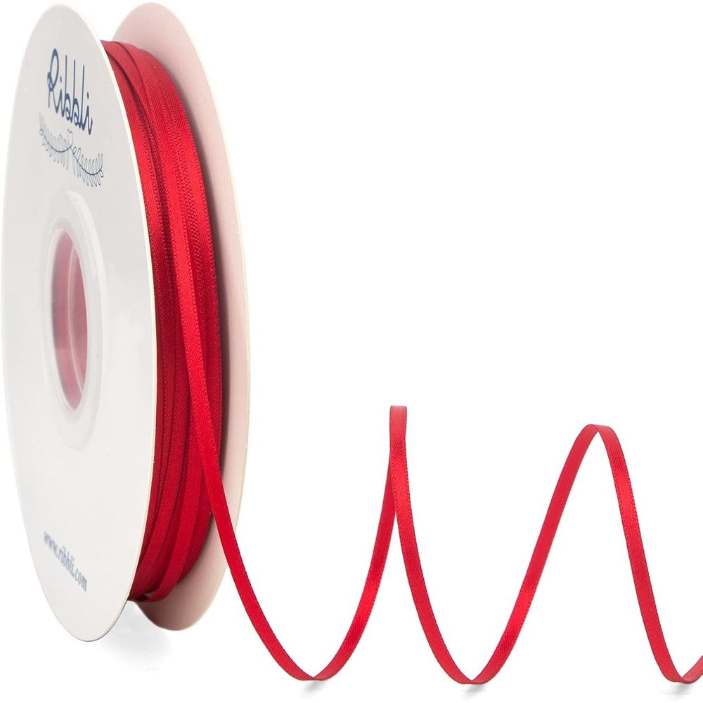 Ribbli Champagne Gold Satin Ribbon 1/8 inch x Continuous 100 Yards, Thin Champagne Ribbon Double Faced Use for Wedding Invitation Card, Gift Wrapping, Christmas Ornaments,Tag Decoration(Red)
