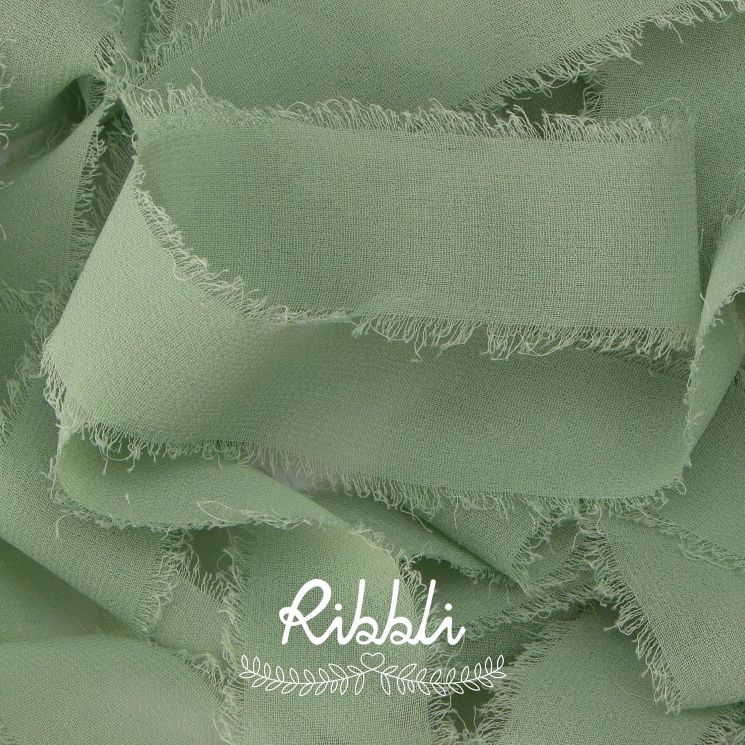 Ribbli Antique Mauve Chiffon Ribbon 1-1/2 inch x 20 Yard Handmade Fringe Chiffon Silk Ribbon,Black Ribbon for Wedding Invitations, Bridal Bouquets Wrapping, Flower Arrangement Decoration(Sage Green)