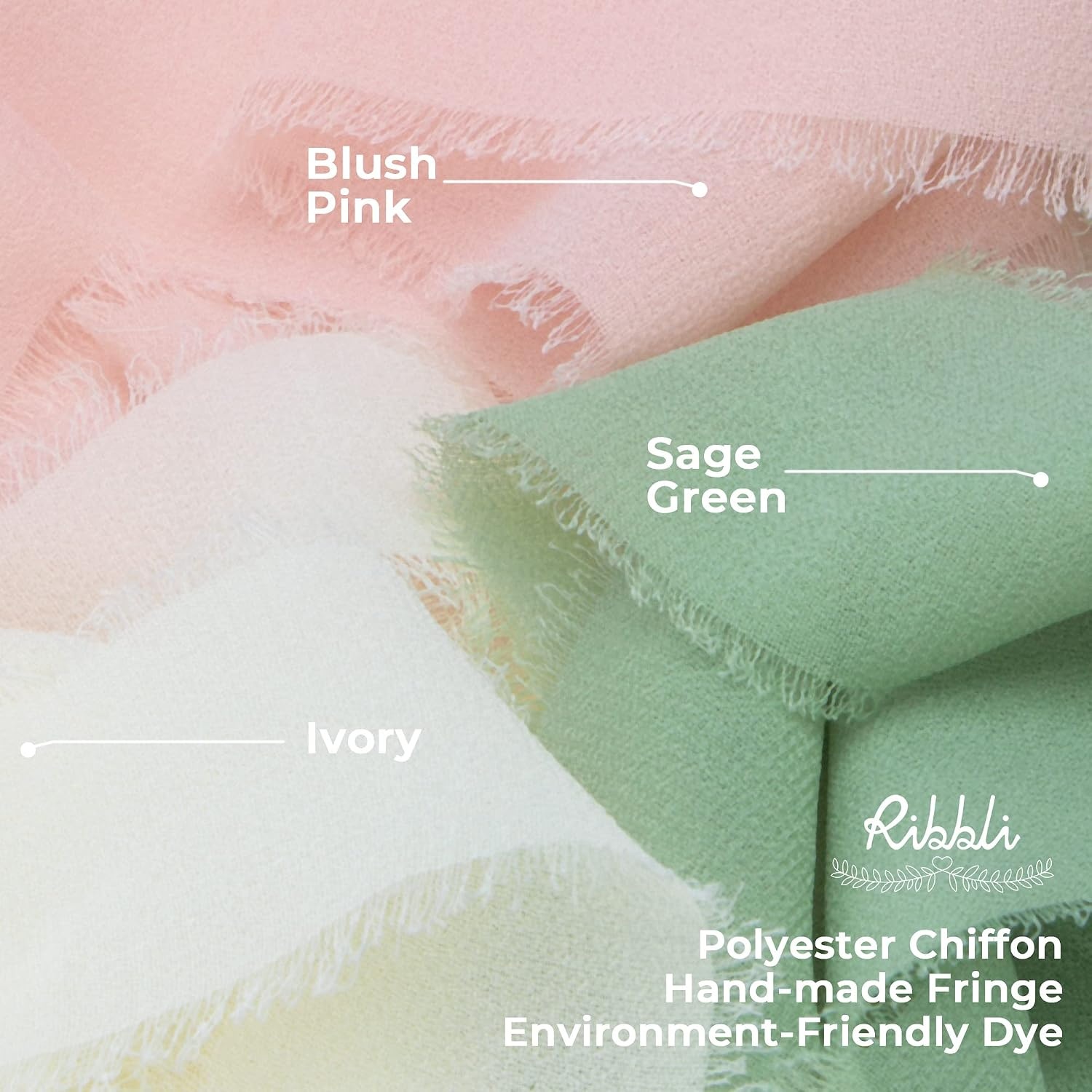 Ribbli Antique Mauve Chiffon Ribbon 1-1/2 inch x 20 Yard Handmade Fringe Chiffon Silk Ribbon,Black Ribbon for Wedding Invitations, Bridal Bouquets Wrapping, Flower Arrangement Decoration(Sage Green)