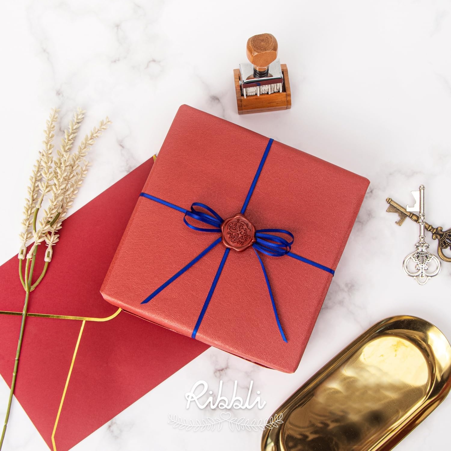 Ribbli Champagne Gold Satin Ribbon 1/8 inch x Continuous 100 Yards, Thin Champagne Ribbon Double Faced Use for Wedding Invitation Card, Gift Wrapping, Christmas Ornaments,Tag Decoration(Blue Cobalt)