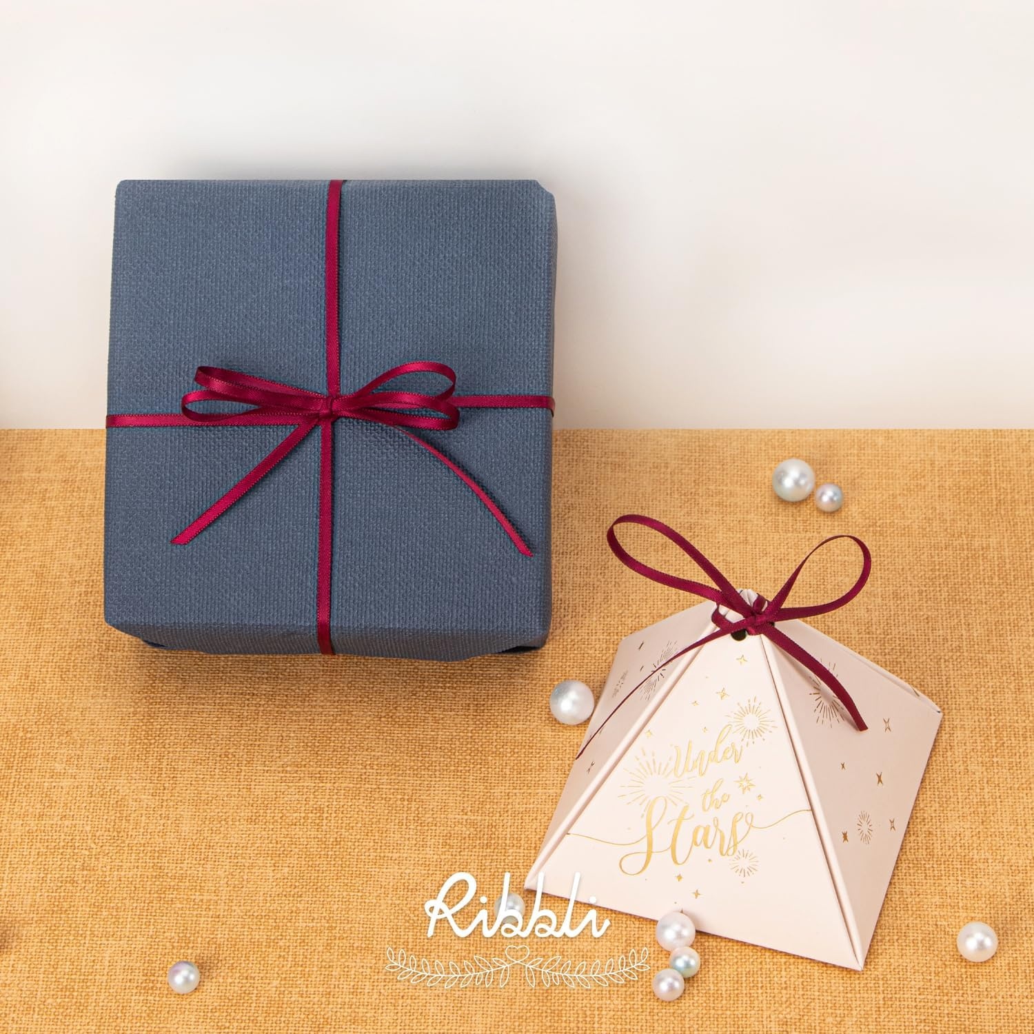 Ribbli Champagne Gold Satin Ribbon 1/8 inch x Continuous 100 Yards, Thin Champagne Ribbon Double Faced Use for Wedding Invitation Card, Gift Wrapping, Christmas Ornaments,Tag Decoration(Red Wine)