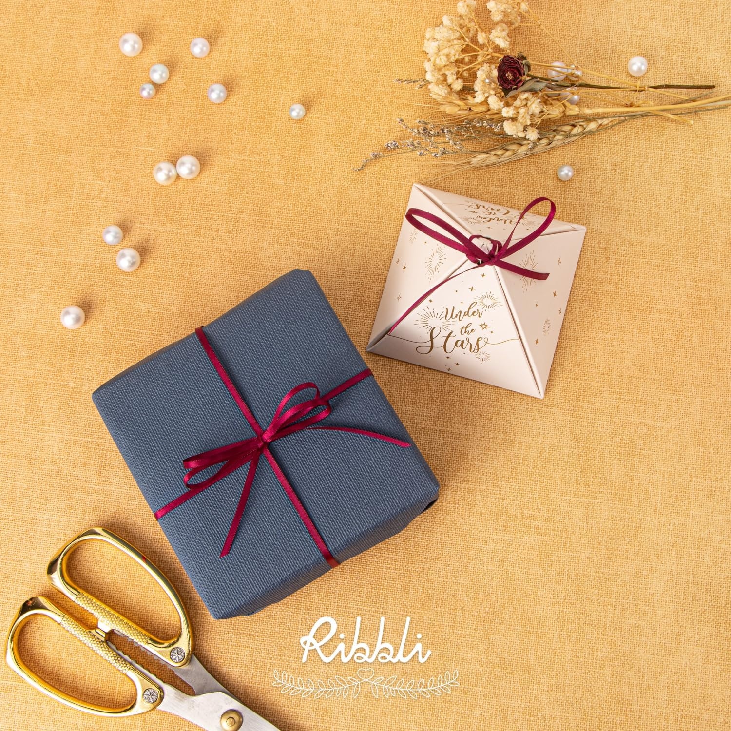 Ribbli Champagne Gold Satin Ribbon 1/8 inch x Continuous 100 Yards, Thin Champagne Ribbon Double Faced Use for Wedding Invitation Card, Gift Wrapping, Christmas Ornaments,Tag Decoration(Red Wine)