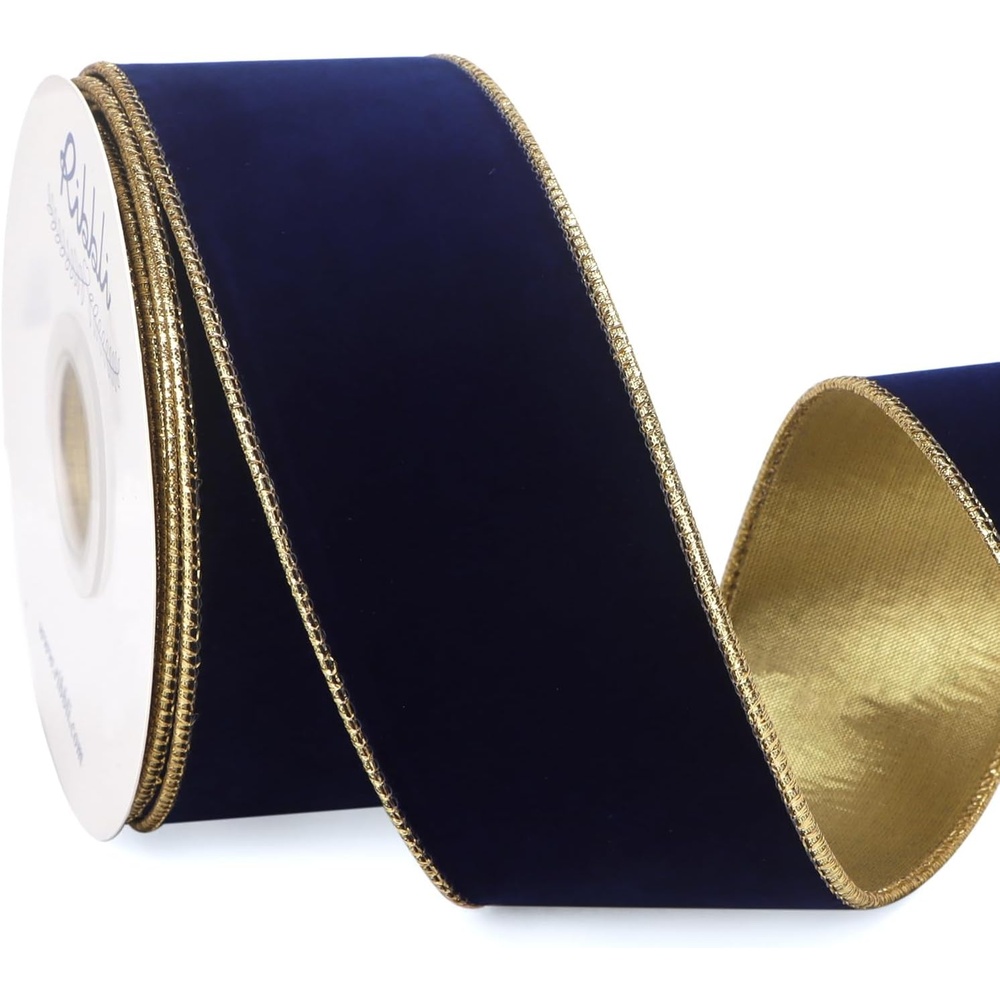 Ribbli Royal Blue Velvet Wired Ribbon 4 Inch Luxury Matte Velvet Christmas Ribbon for Gift Wrapping Christmas Tree Decoration Crafts Wreaths Supplies – 10 Yards(Navy)