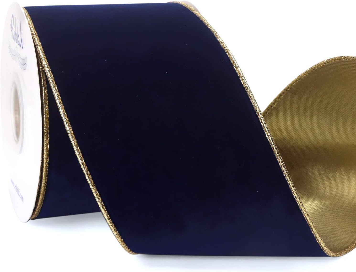 Ribbli Royal Blue Velvet Wired Ribbon 4 Inch Luxury Matte Velvet Christmas Ribbon for Gift Wrapping Christmas Tree Decoration Crafts Wreaths Supplies – 10 Yards(Navy)