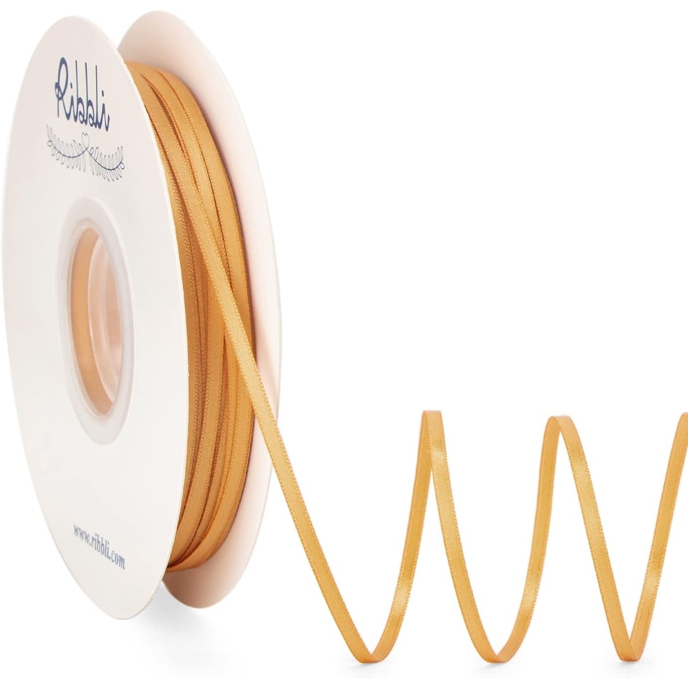 Ribbli Champagne Gold Satin Ribbon 1/8 inch x Continuous 100 Yards, Thin Champagne Ribbon Double Faced Use for Wedding Invitation Card, Gift Wrapping, Christmas Ornaments,Tag Decoration(Gold Old)