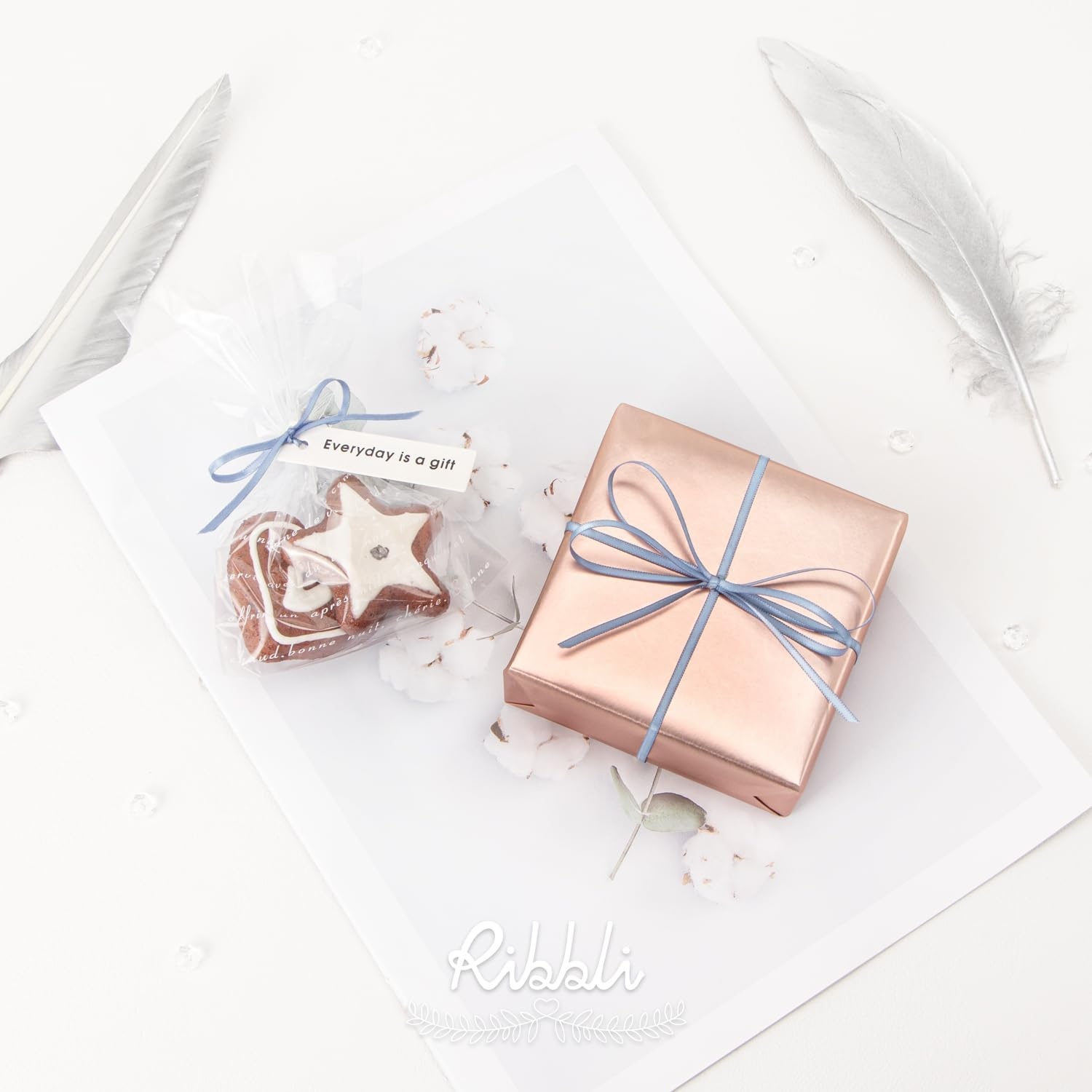 Ribbli Champagne Gold Satin Ribbon 1/8 inch x Continuous 100 Yards, Thin Champagne Ribbon Double Faced Use for Wedding Invitation Card, Gift Wrapping, Christmas Ornaments,Tag Decoration(Blue Dusty)