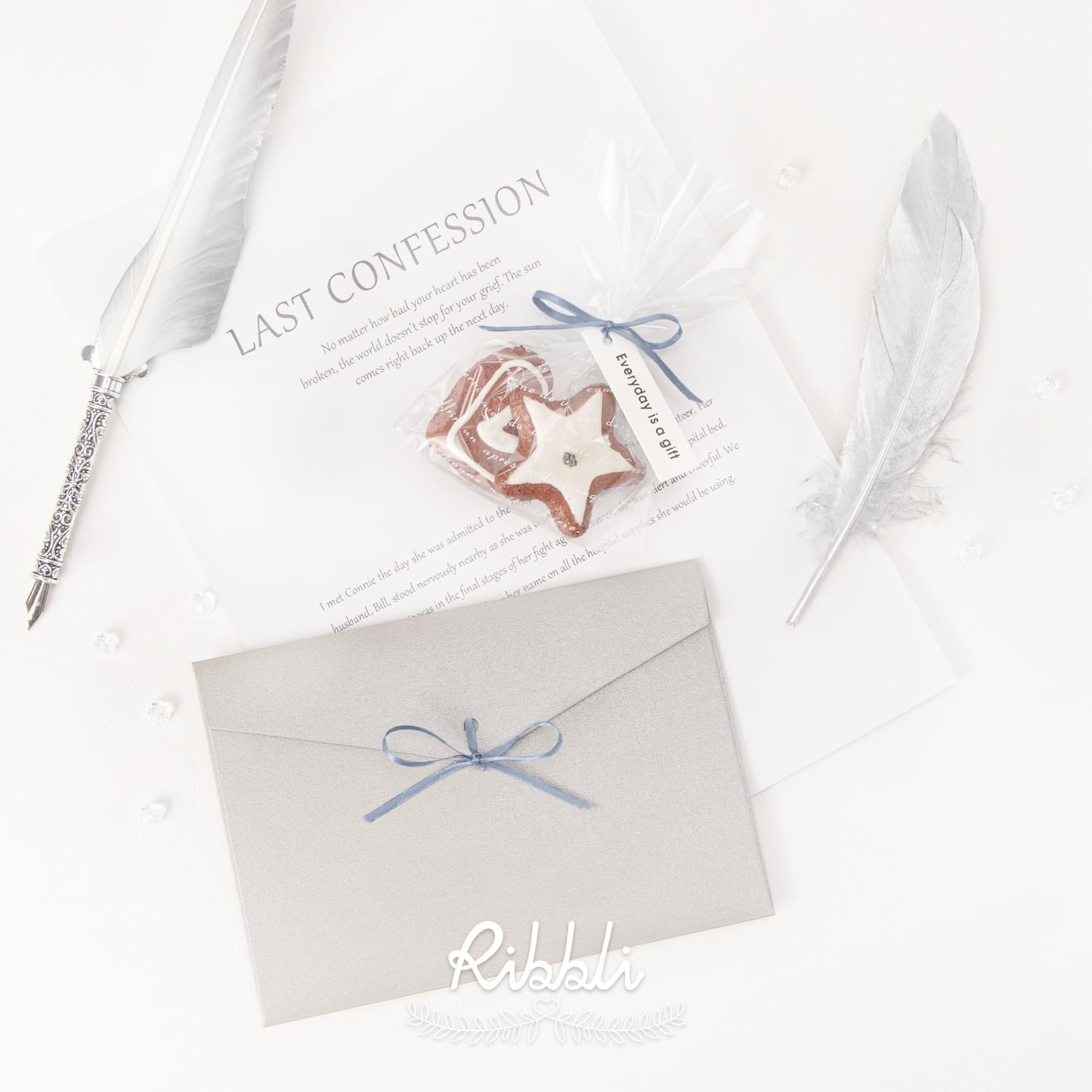 Ribbli Champagne Gold Satin Ribbon 1/8 inch x Continuous 100 Yards, Thin Champagne Ribbon Double Faced Use for Wedding Invitation Card, Gift Wrapping, Christmas Ornaments,Tag Decoration(Blue Dusty)