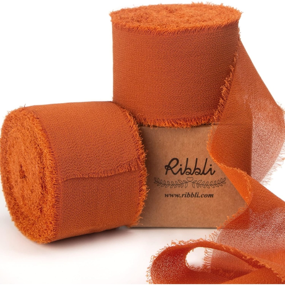 Ribbli Antique Mauve Chiffon Ribbon 1-1/2 inch x 20 Yard Handmade Fringe Chiffon Silk Ribbon,Black Ribbon for Wedding Invitations, Bridal Bouquets Wrapping, Flower Arrangement Decoration(Terracotta)