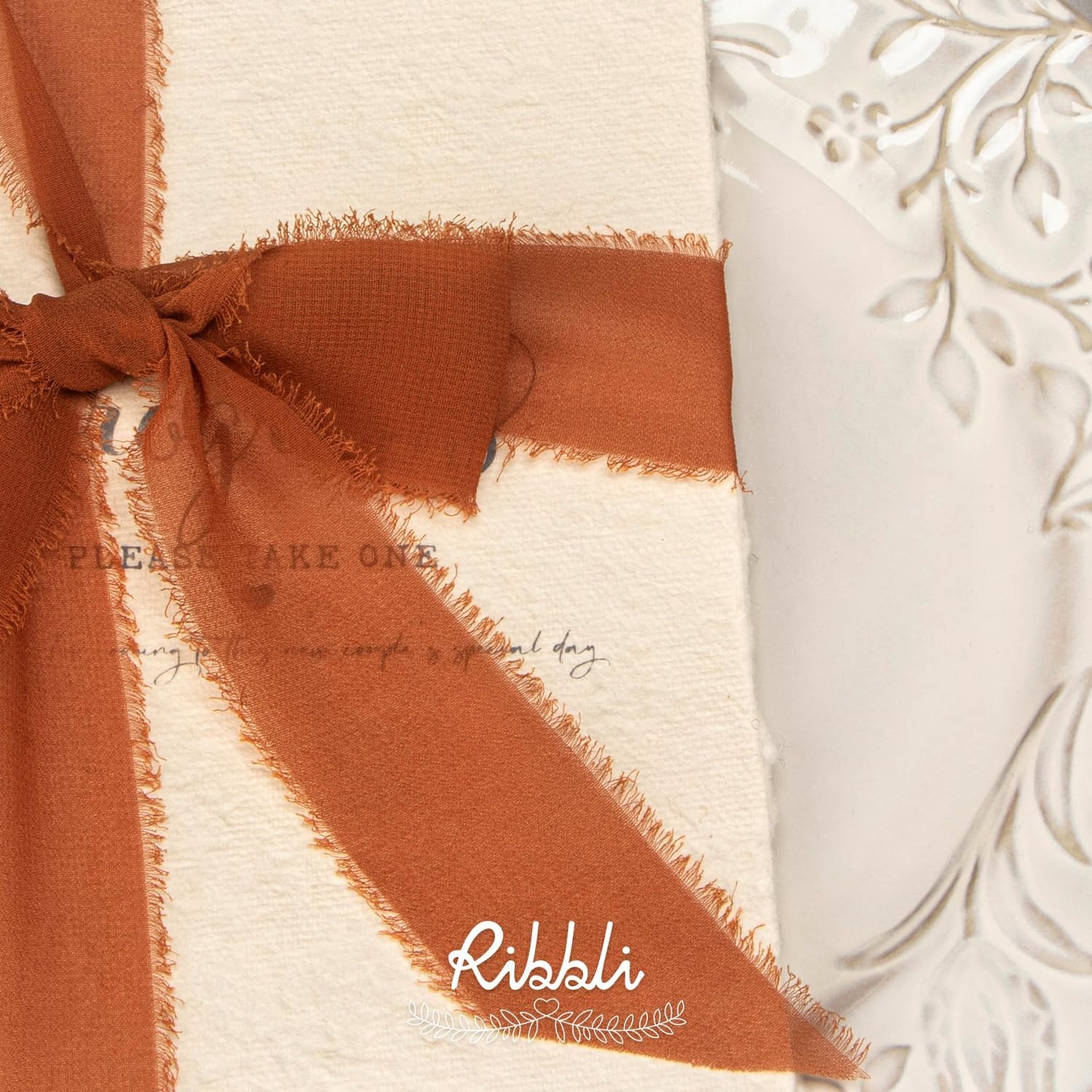 Ribbli Antique Mauve Chiffon Ribbon 1-1/2 inch x 20 Yard Handmade Fringe Chiffon Silk Ribbon,Black Ribbon for Wedding Invitations, Bridal Bouquets Wrapping, Flower Arrangement Decoration(Terracotta)