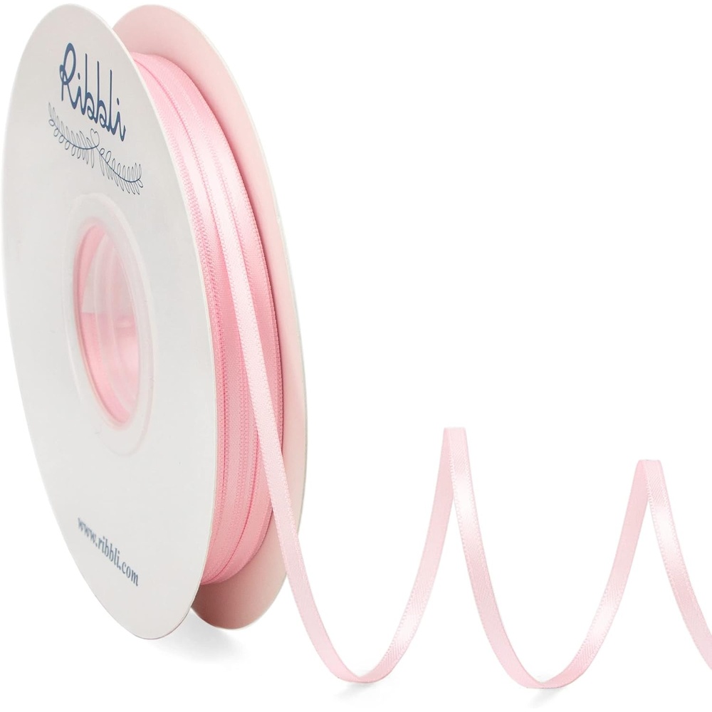 Ribbli Champagne Gold Satin Ribbon 1/8 inch x Continuous 100 Yards, Thin Champagne Ribbon Double Faced Use for Wedding Invitation Card, Gift Wrapping, Christmas Ornaments,Tag Decoration(Pink Light)