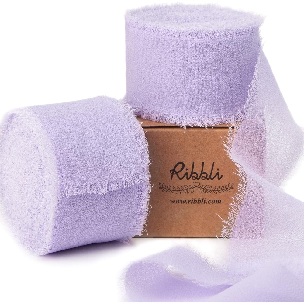 Ribbli Antique Mauve Chiffon Ribbon 1-1/2 inch x 20 Yard Handmade Fringe Chiffon Silk Ribbon,Black Ribbon for Wedding Invitations, Bridal Bouquets Wrapping, Flower Arrangement Decoration(Lavender)