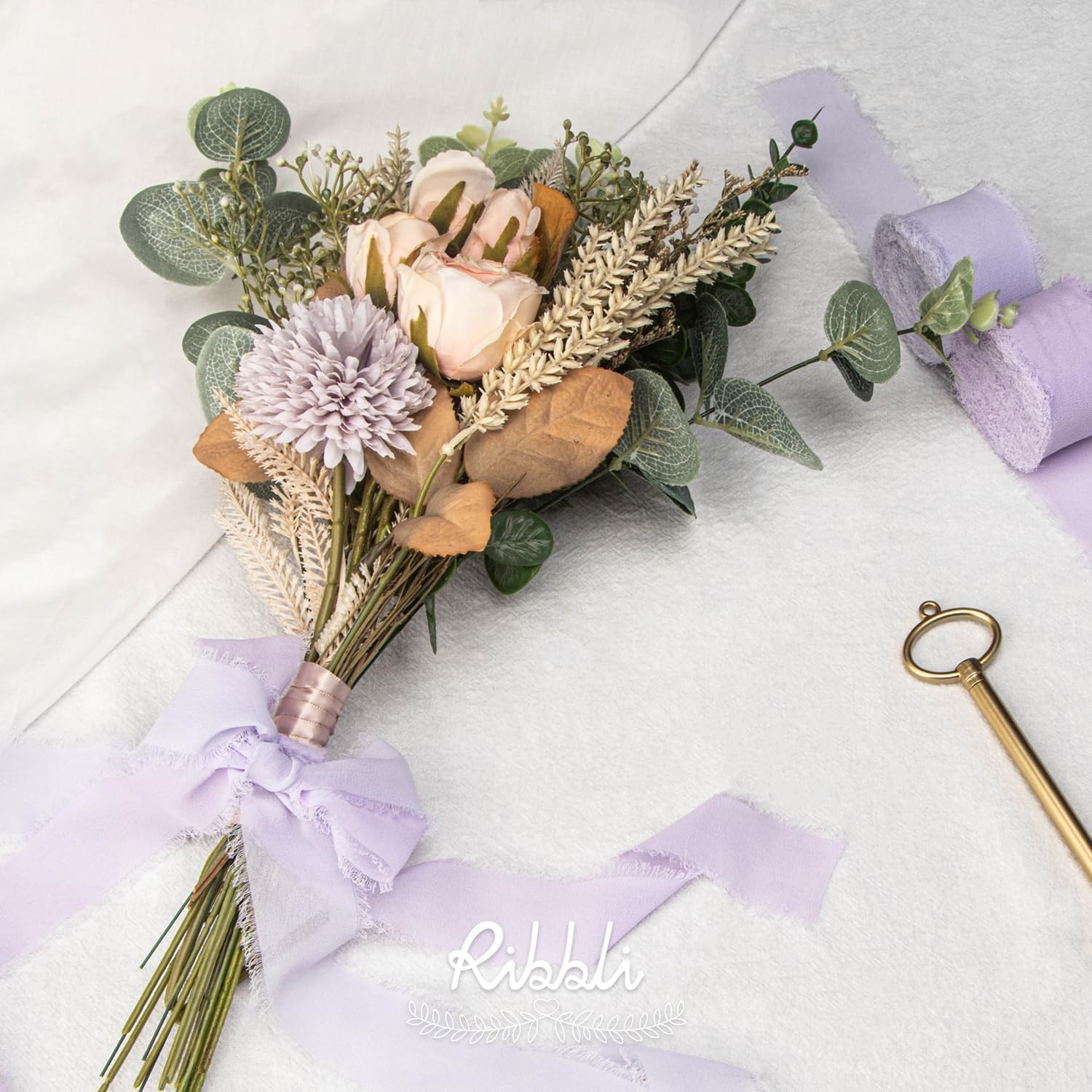 Ribbli Antique Mauve Chiffon Ribbon 1-1/2 inch x 20 Yard Handmade Fringe Chiffon Silk Ribbon,Black Ribbon for Wedding Invitations, Bridal Bouquets Wrapping, Flower Arrangement Decoration(Lavender)
