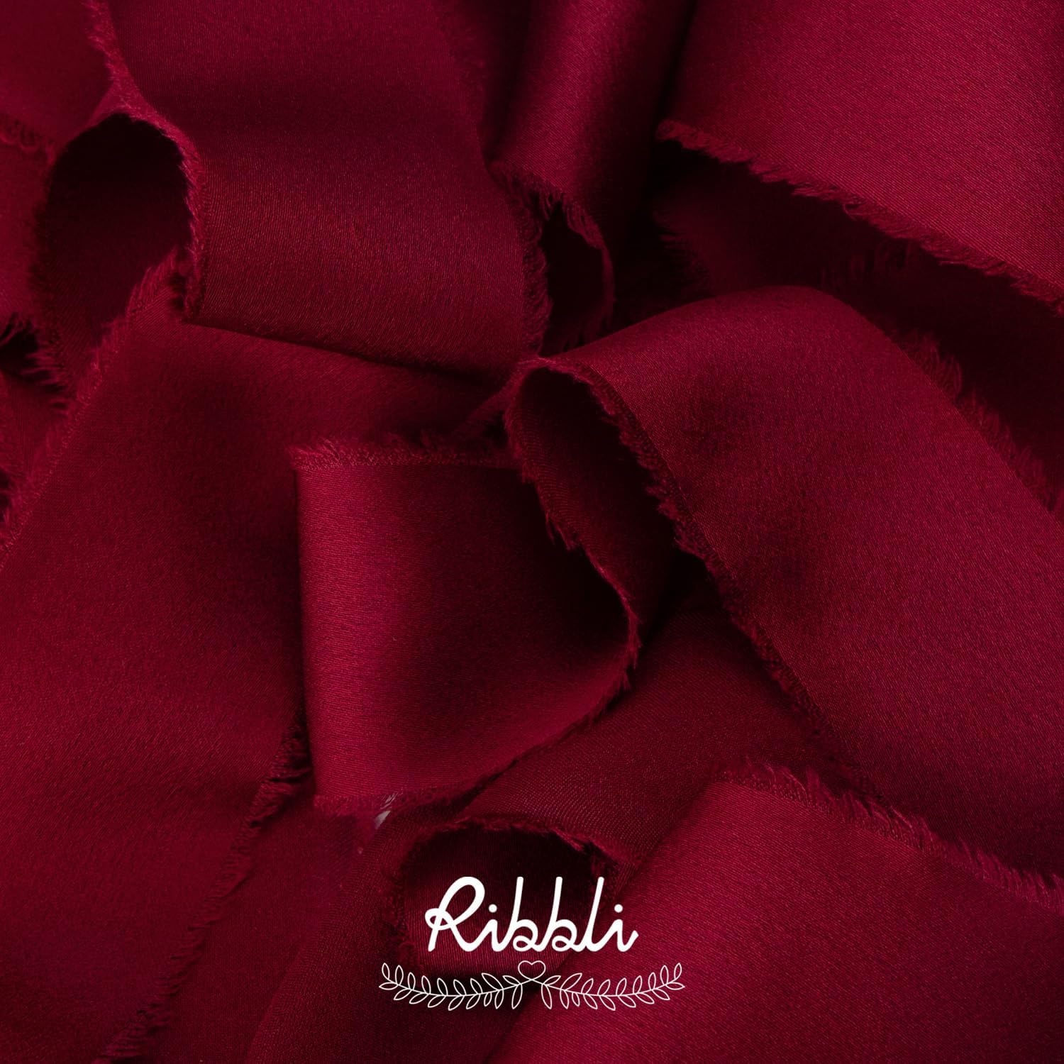 Ribbli Ivory Silk Satin Ribbon 1.5 Inch x 12 Yard Handmade Frayed Chiffon Ribbon with Wooden Spool for Gift Wrapping, Wedding Invitations, Bridal Bouquets, Home Decor(Burgundy)