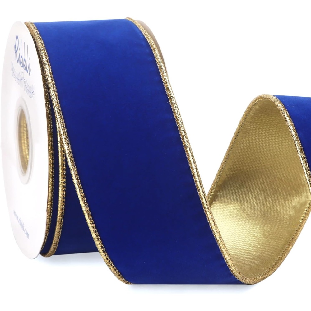 Ribbli Royal Blue Velvet Wired Ribbon 4 Inch Luxury Matte Velvet Christmas Ribbon for Gift Wrapping Christmas Tree Decoration Crafts Wreaths Supplies – 10 Yards(Royal Blue)