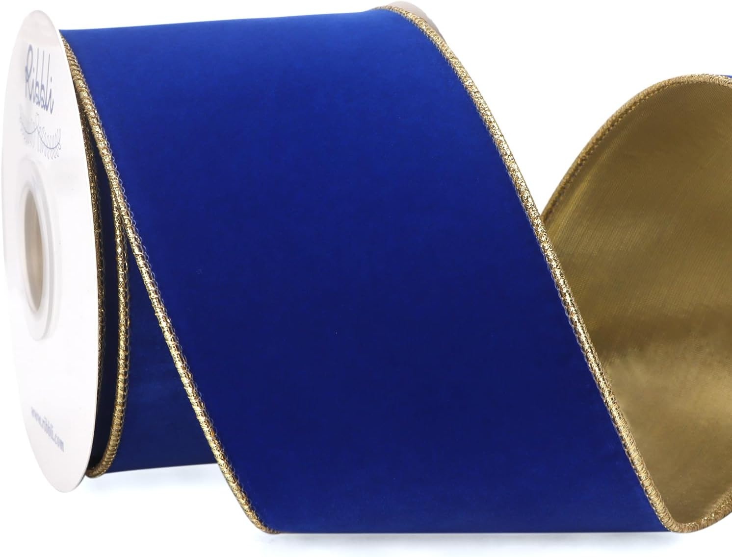 Ribbli Royal Blue Velvet Wired Ribbon 4 Inch Luxury Matte Velvet Christmas Ribbon for Gift Wrapping Christmas Tree Decoration Crafts Wreaths Supplies – 10 Yards(Royal Blue)