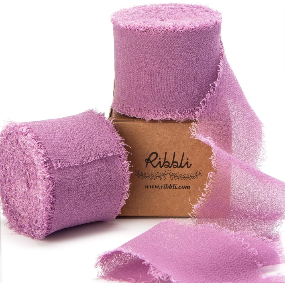 Ribbli Antique Mauve Chiffon Ribbon 1-1/2 inch x 20 Yard Handmade Fringe Chiffon Silk Ribbon,Black Ribbon for Wedding Invitations, Bridal Bouquets Wrapping, Flower Arrangement Decoration(Rosy Mauve)