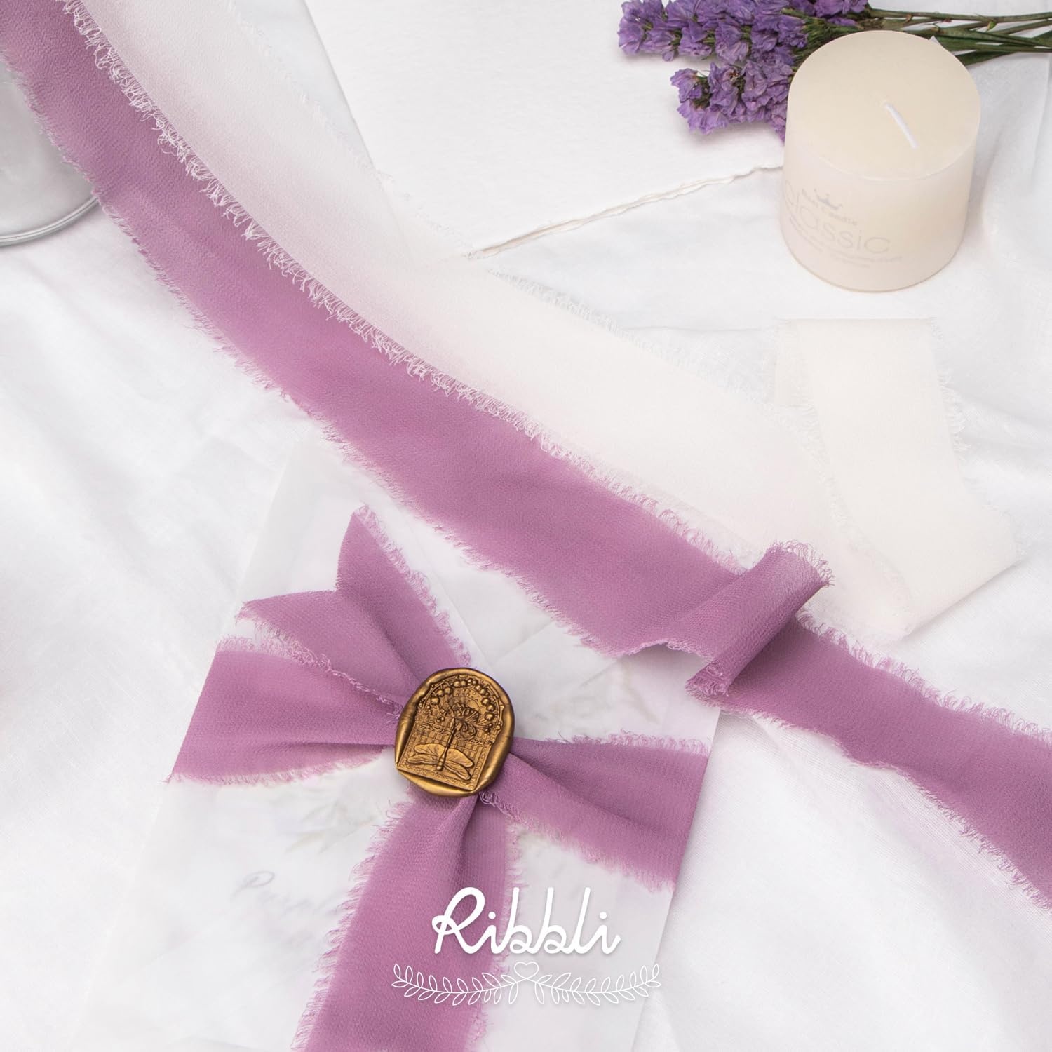 Ribbli Antique Mauve Chiffon Ribbon 1-1/2 inch x 20 Yard Handmade Fringe Chiffon Silk Ribbon,Black Ribbon for Wedding Invitations, Bridal Bouquets Wrapping, Flower Arrangement Decoration(Rosy Mauve)