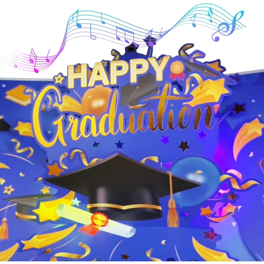 Ribbli Graduation Cards, Pop Up Graduation Card with Light and Music, Congrats Grad Gift for High School College University Graduates, with Envelope
