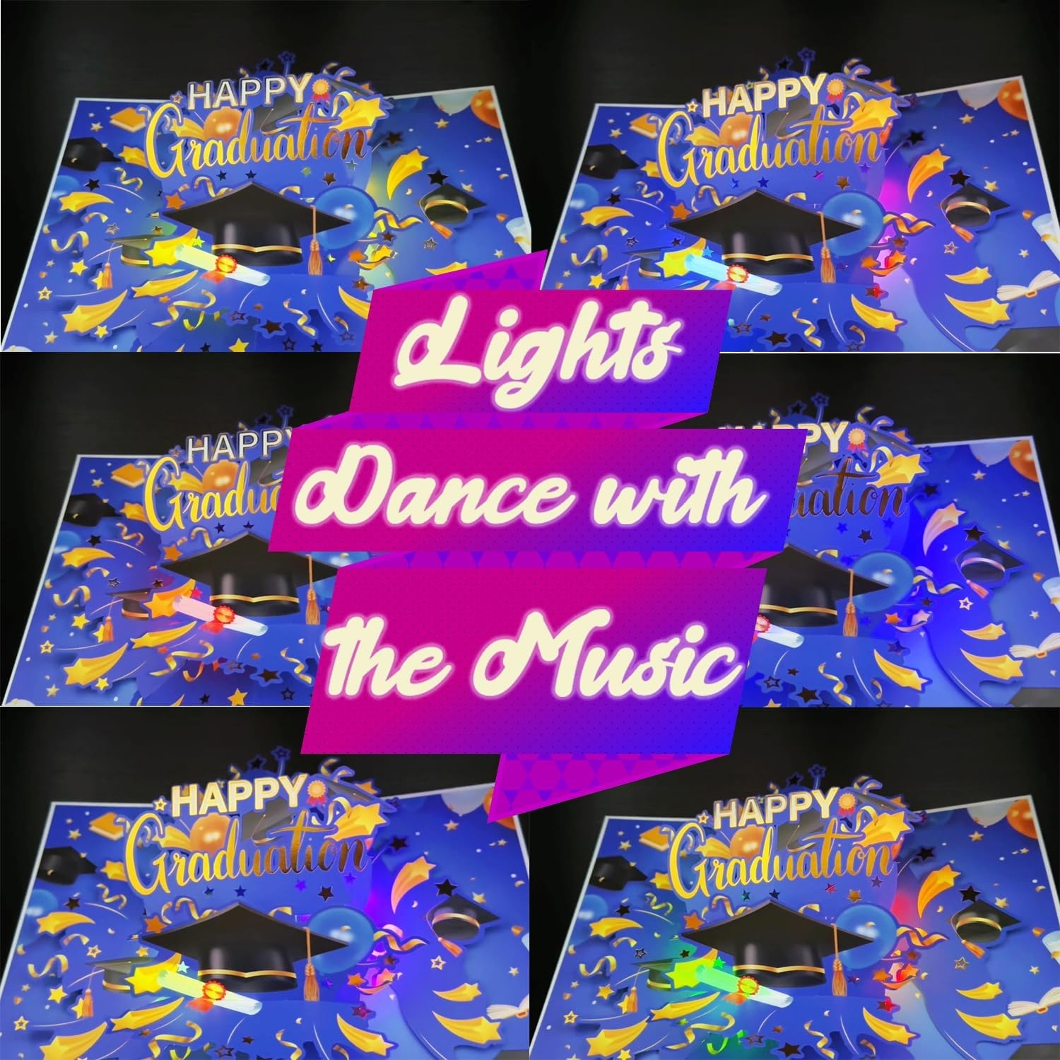 Ribbli Graduation Cards, Pop Up Graduation Card with Light and Music, Congrats Grad Gift for High School College University Graduates, with Envelope