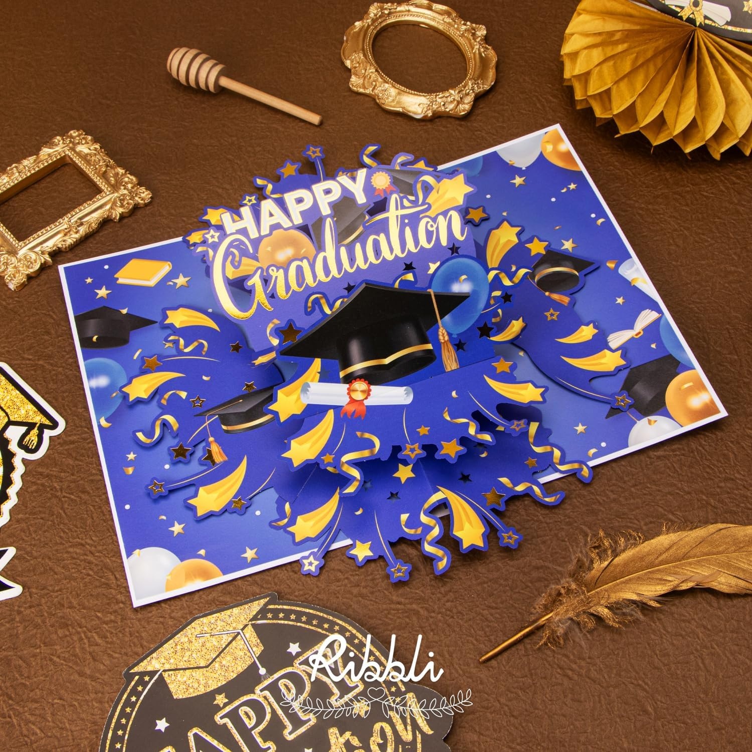 Ribbli Graduation Cards, Pop Up Graduation Card with Light and Music, Congrats Grad Gift for High School College University Graduates, with Envelope