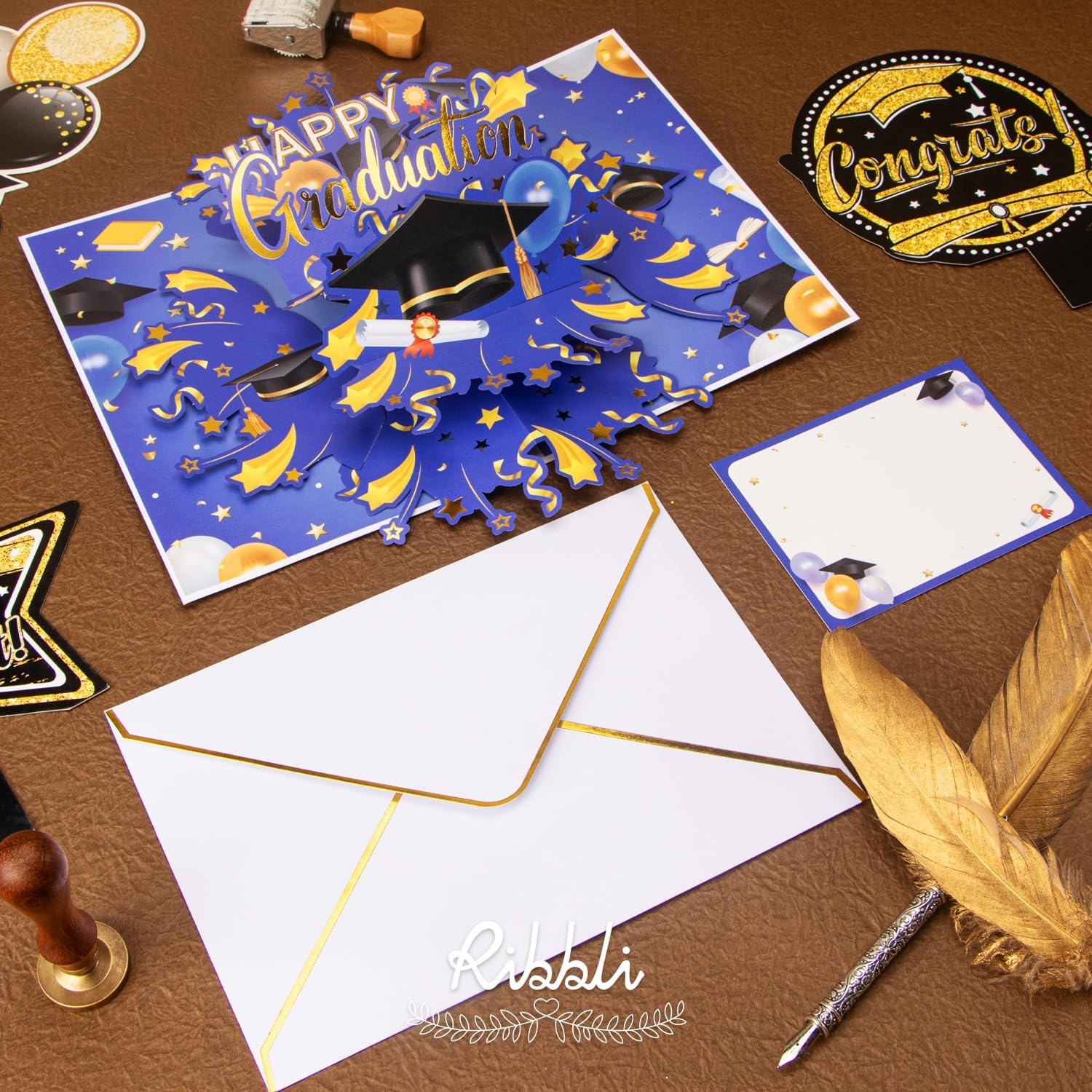 Ribbli Graduation Cards, Pop Up Graduation Card with Light and Music, Congrats Grad Gift for High School College University Graduates, with Envelope
