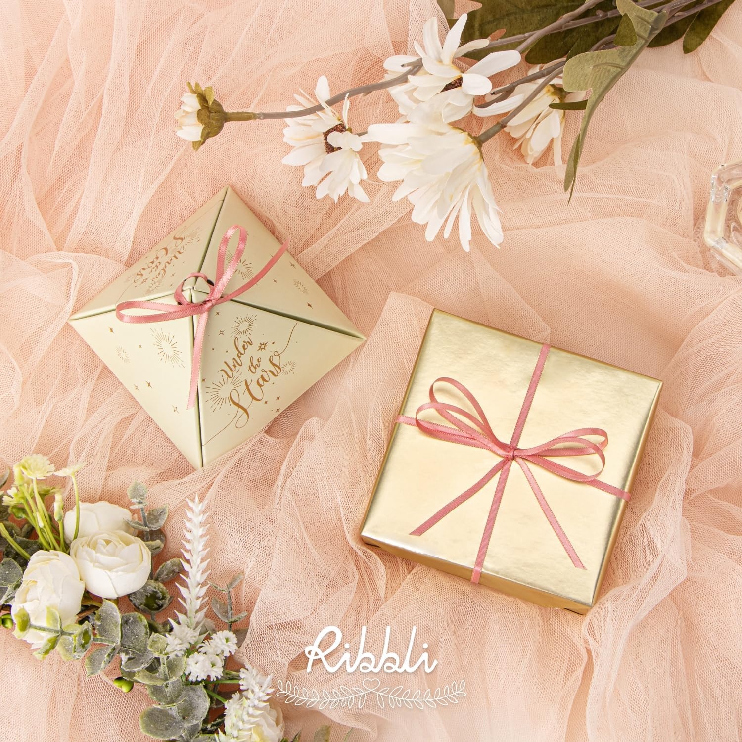 Ribbli Champagne Gold Satin Ribbon 1/8 inch x Continuous 100 Yards, Thin Champagne Ribbon Double Faced Use for Wedding Invitation Card, Gift Wrapping, Christmas Ornaments,Tag Decoration(Rose Gold)