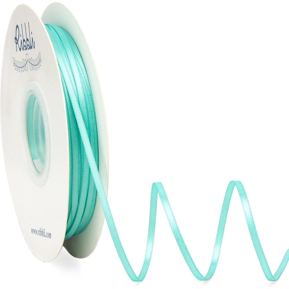 Ribbli Champagne Gold Satin Ribbon 1/8 inch x Continuous 100 Yards, Thin Champagne Ribbon Double Faced Use for Wedding Invitation Card, Gift Wrapping, Christmas Ornaments,Tag Decoration(Blue Aqua)