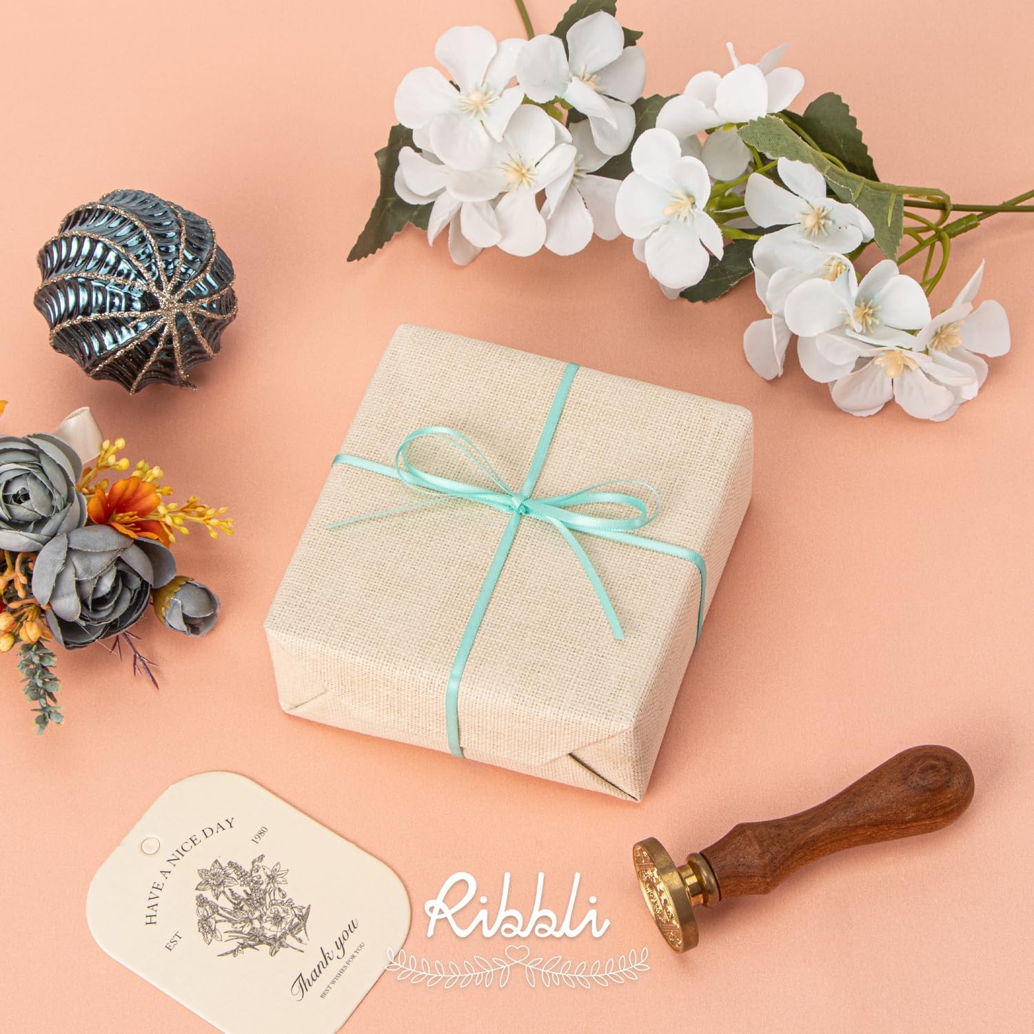 Ribbli Champagne Gold Satin Ribbon 1/8 inch x Continuous 100 Yards, Thin Champagne Ribbon Double Faced Use for Wedding Invitation Card, Gift Wrapping, Christmas Ornaments,Tag Decoration(Blue Aqua)