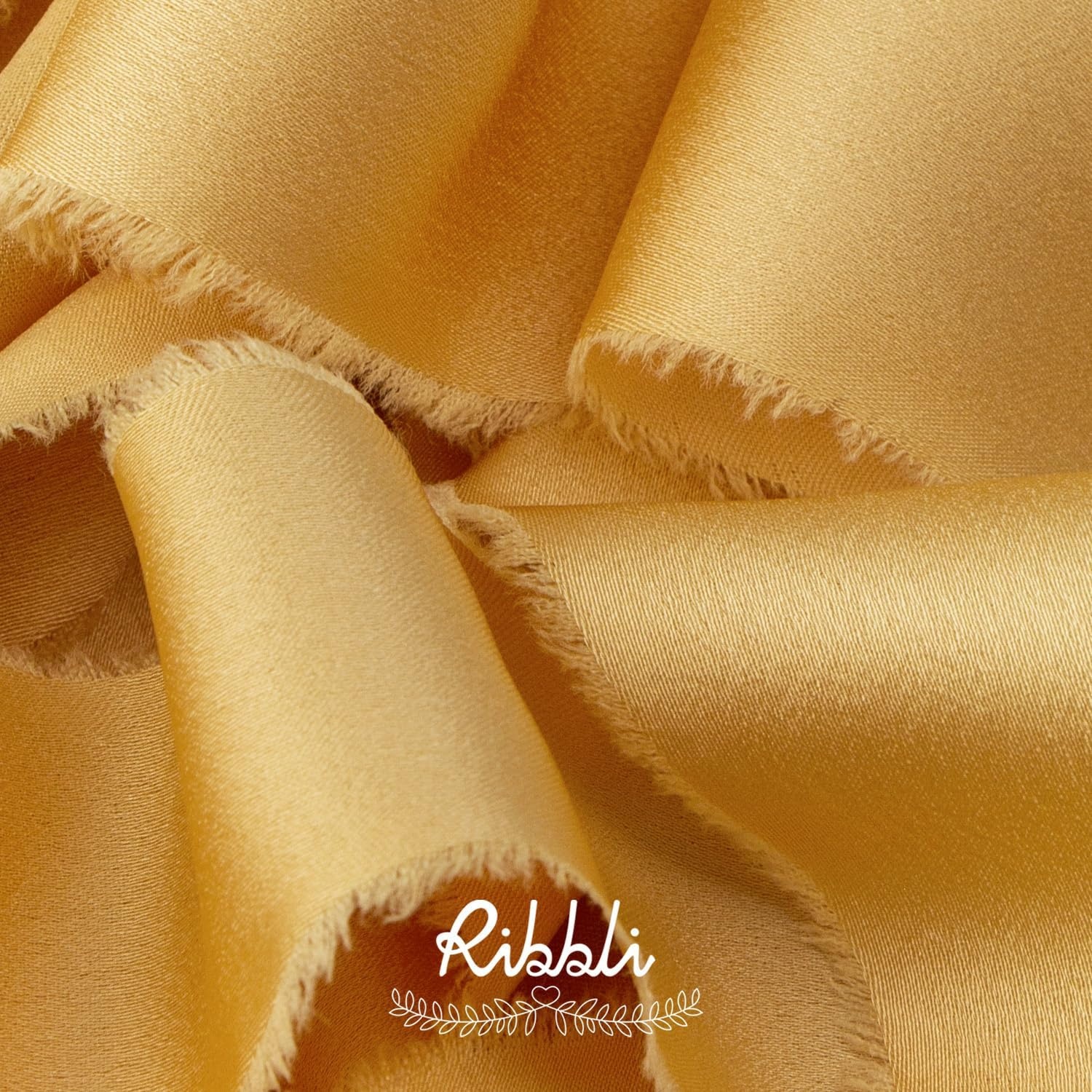 Ribbli Ivory Silk Satin Ribbon 1.5 Inch x 12 Yard Handmade Frayed Chiffon Ribbon with Wooden Spool for Gift Wrapping, Wedding Invitations, Bridal Bouquets, Home Decor(Gold)