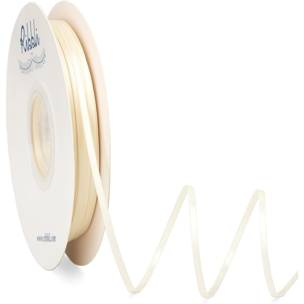 Ribbli Champagne Gold Satin Ribbon 1/8 inch x Continuous 100 Yards, Thin Champagne Ribbon Double Faced Use for Wedding Invitation Card, Gift Wrapping, Christmas Ornaments,Tag Decoration(Ivory)