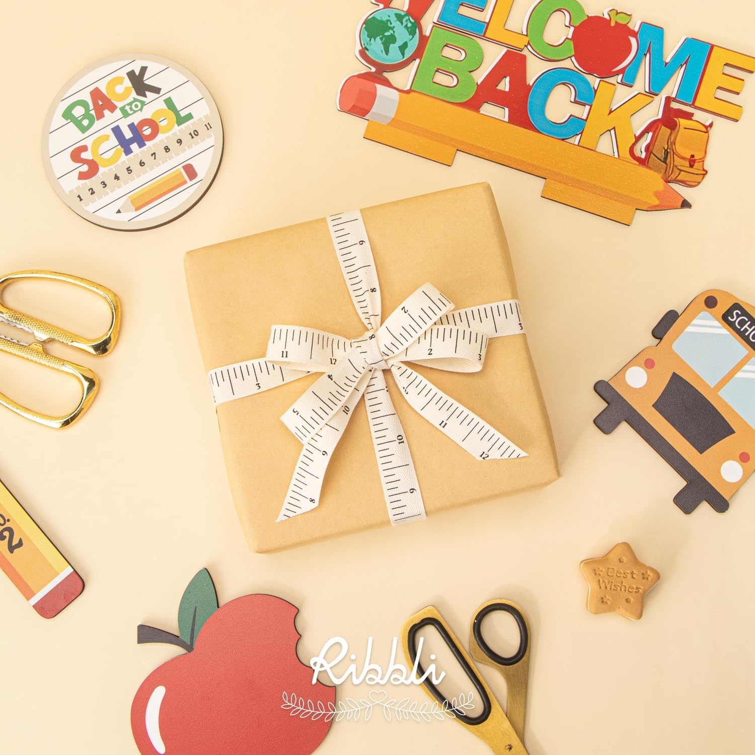 Ribbli Ruler Ribbon Natural Twill Tape Cotton Ribbon Use for Gift Wrapping Back to School Day Teachers’ Day Baking Crafts -5/8 Inch x 10 Yard (30 Feet)