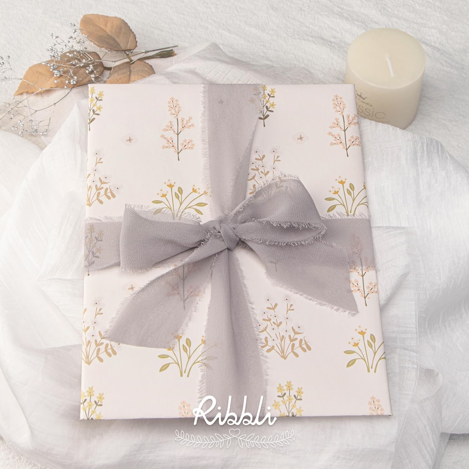 Ribbli Antique Mauve Chiffon Ribbon 1-1/2 inch x 20 Yard Handmade Fringe Chiffon Silk Ribbon,Black Ribbon for Wedding Invitations, Bridal Bouquets Wrapping, Flower Arrangement Decoration(Lt.Grey)