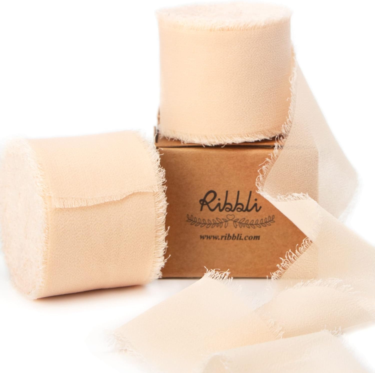 Ribbli Antique Mauve Chiffon Ribbon 1-1/2 inch x 20 Yard Handmade Fringe Chiffon Silk Ribbon,Black Ribbon for Wedding Invitations, Bridal Bouquets Wrapping, Flower Arrangement Decoration(Nude)