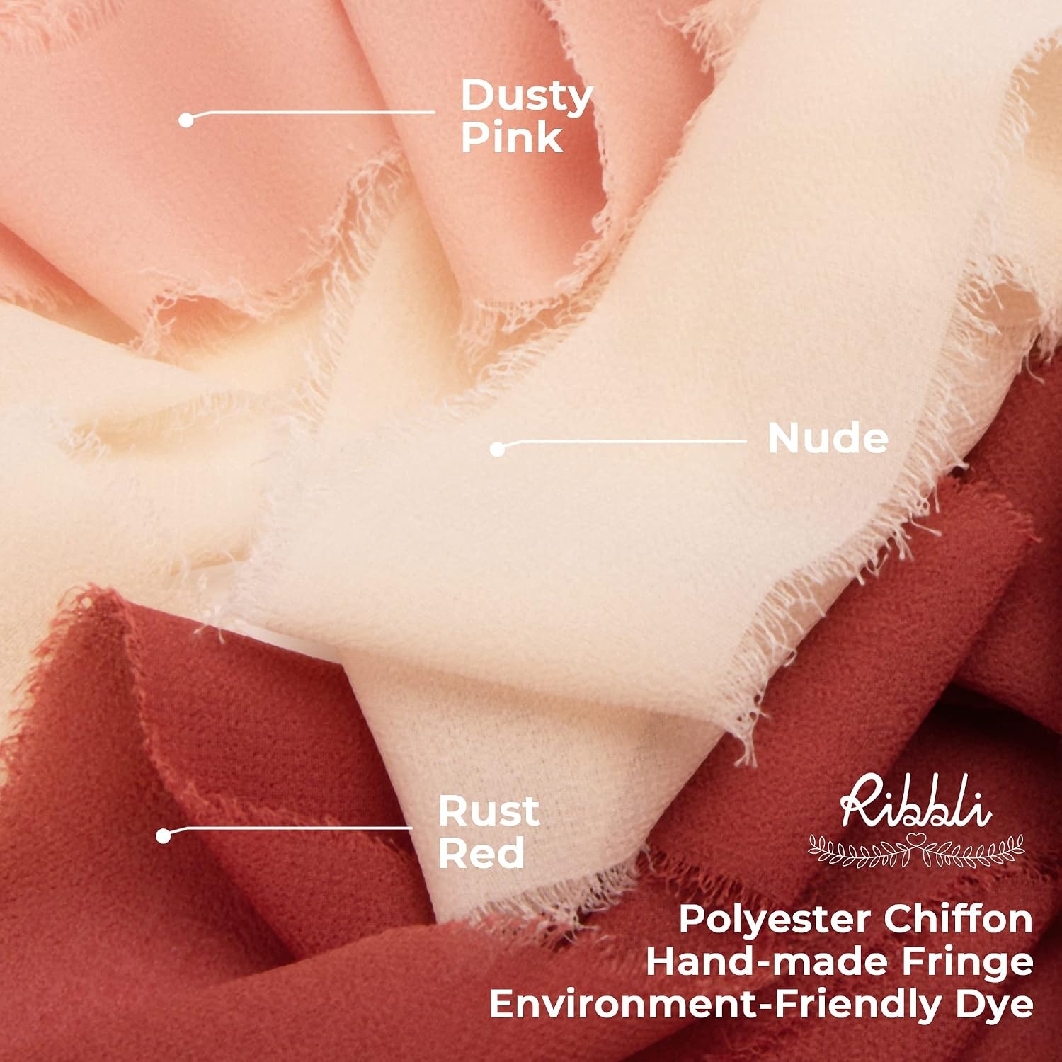 Ribbli Antique Mauve Chiffon Ribbon 1-1/2 inch x 20 Yard Handmade Fringe Chiffon Silk Ribbon,Black Ribbon for Wedding Invitations, Bridal Bouquets Wrapping, Flower Arrangement Decoration(Nude)