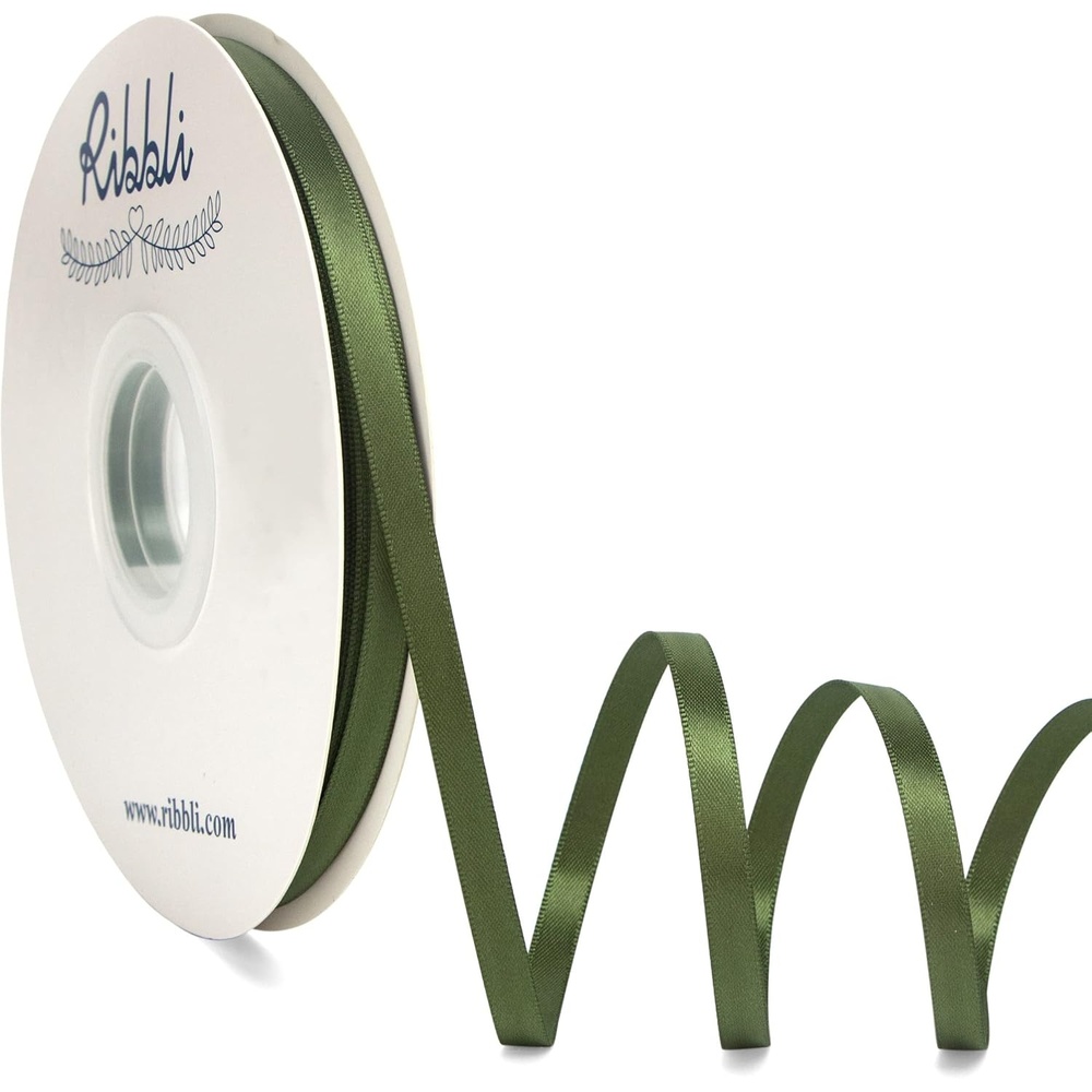 Ribbli Dusty Blue Satin Ribbon,Double Faced Satin 1/4 inch x Continuous 50 Yards,Dusty Blue Ribbon Use for Bows Bouquet,Gift Wrapping,Wedding Decoration,Floral Arrangement(Green Moss)