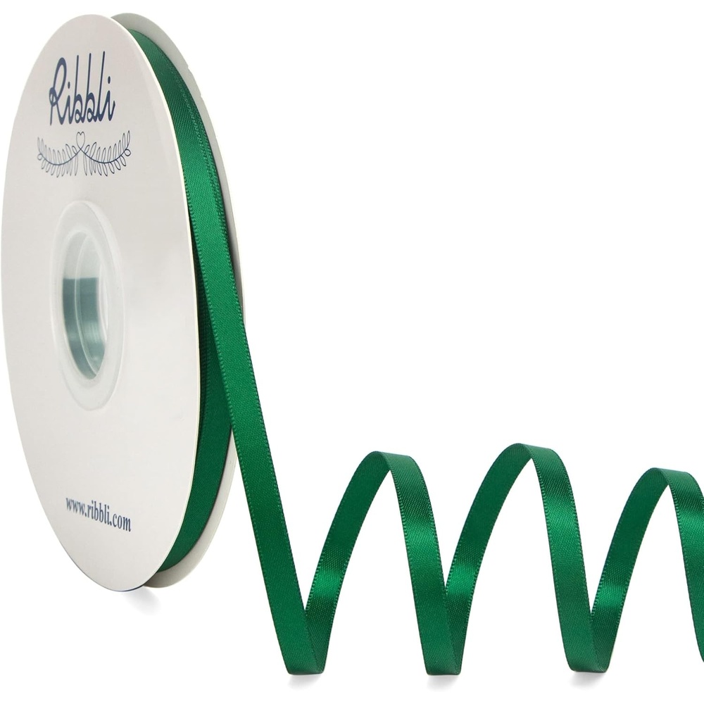 Ribbli Dusty Blue Satin Ribbon,Double Faced Satin 1/4 inch x Continuous 50 Yards,Dusty Blue Ribbon Use for Bows Bouquet,Gift Wrapping,Wedding Decoration,Floral Arrangement(Green Forest)