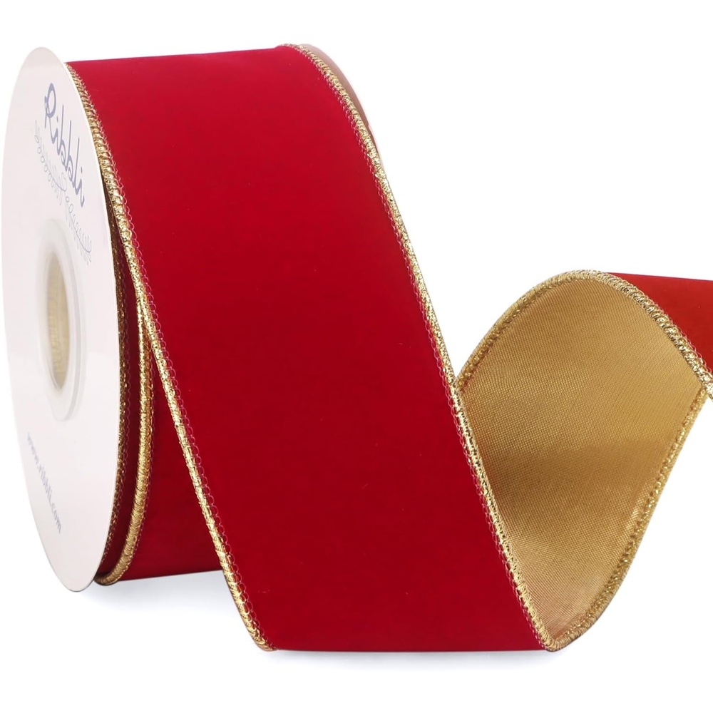 Ribbli Royal Blue Velvet Wired Ribbon 4 Inch Luxury Matte Velvet Christmas Ribbon for Gift Wrapping Christmas Tree Decoration Crafts Wreaths Supplies – 10 Yards(Red)