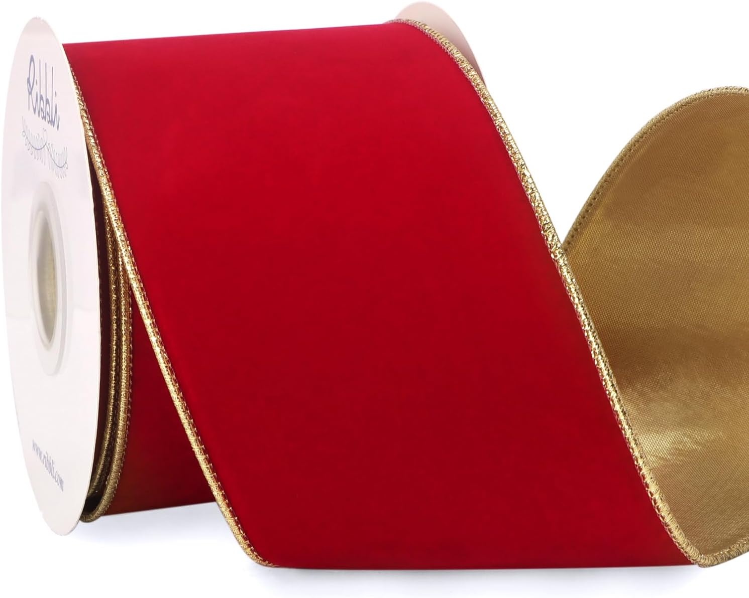 Ribbli Royal Blue Velvet Wired Ribbon 4 Inch Luxury Matte Velvet Christmas Ribbon for Gift Wrapping Christmas Tree Decoration Crafts Wreaths Supplies – 10 Yards(Red)