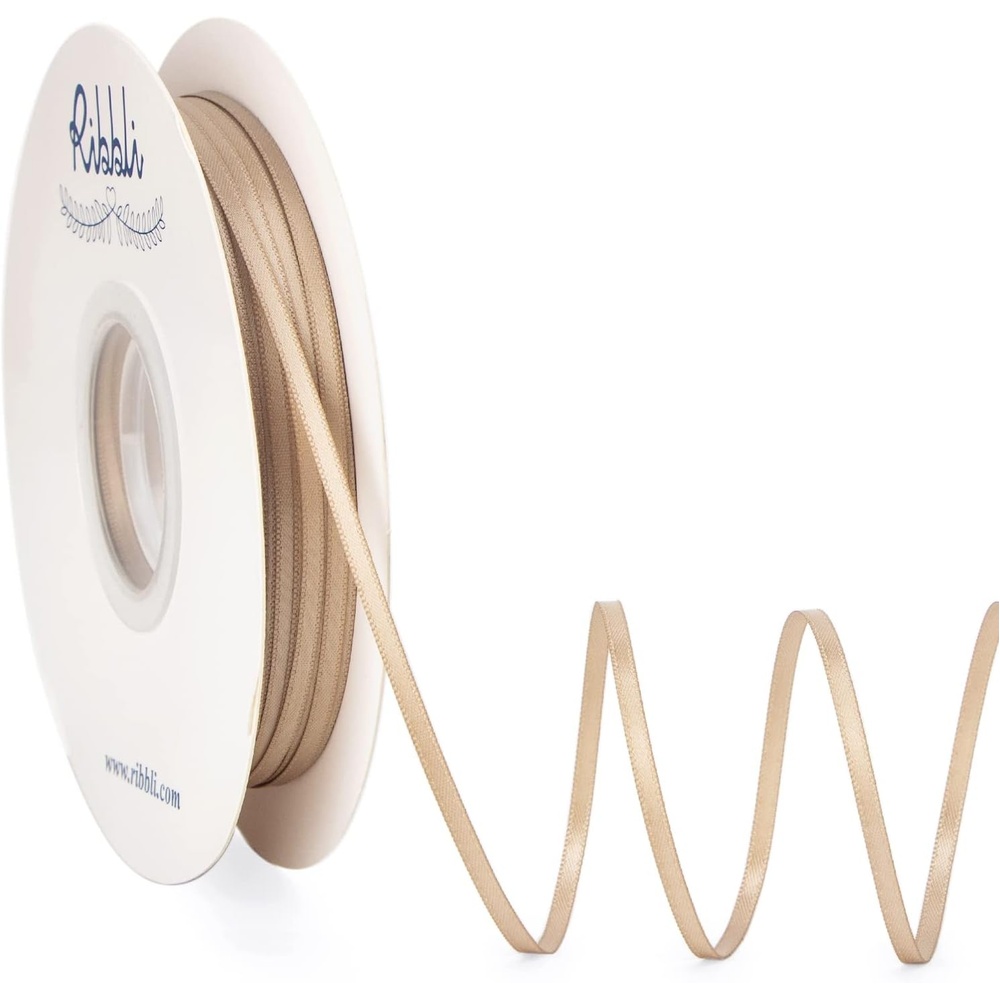 Ribbli Champagne Gold Satin Ribbon 1/8 inch x Continuous 100 Yards, Thin Champagne Ribbon Double Faced Use for Wedding Invitation Card, Gift Wrapping, Christmas Ornaments,Tag Decoration(Champagne Gold)